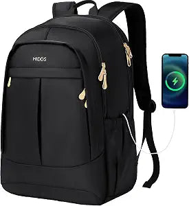 Travel Laptop Backpack for Women 15.6 Inch Computer Backpacks with USB Charging Hole Anti Theft Carry on Bag College Bookbag Large Black Back Pack for Work Business Traveling Commuter Daypack-Black