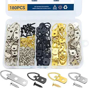 80 Pack D Ring Picture Hangers with Screws (20 Large + 60 Small) Heavy Duty Mixed Sizes in Silver Gold Black 40 lbs Capacity, Rust-Proof Steel for Frame Canvas Mirror Clock Wall Art