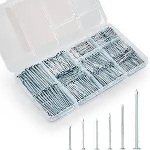 Picture Hanging Nail Kit, 710 Pieces, White Frame Nails up to 2 Inches, Assorted Sizes with Storage Case (White)