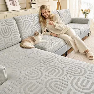 Couch Cushion Covers for Sectional Sofa Seat Cushion Cover Stretch Washable Separate Sofa Slipcovers Wear-Resistant Universal Furniture Protector (Light Gray, 3 PC Seat or Back Covers)