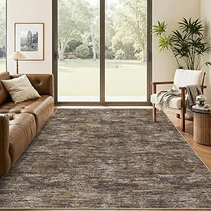 GarveeHome 4x6 Living Room Rugs Modern Washable Area Rug for Bedroom, Stain Resistant Neutral Solid Color Rugs with Rubber Backing, Non Shedding Low Pile Carpet for Dining Room, Entryway, Brown