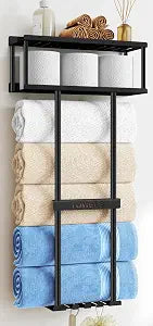 STWWO Bathroom Towel Storage Rack, 31 Towel Organizer with Storage Basket