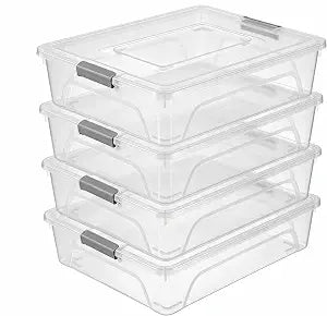 novelinks 10 Quart Clear Plastic Storage Containers with Lids (4 Pack)
