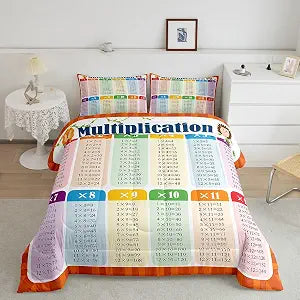 Feelyou Multiplication Comforter Set Queen, Math Games Bedding Set for Kids Educational Comforter Learning Time Duvet Set with 2 Pillow Case