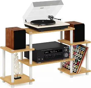 Furinno Turn-N-Tube No Tools Entertainment TV Stands, Beech/White, Square Corner