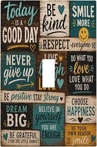 Decorative Light Switch Cover Plate Rustic Wood Motivational Sayings Inspirational Quote 1 Gang Single Toggle Wall Plates for Electrical Outlet Covers Switch Plate Covers for Home Decor