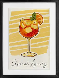 Aperol Spritz Yellow Stripes, 14 x 20 Inch Framed Print Under Glass