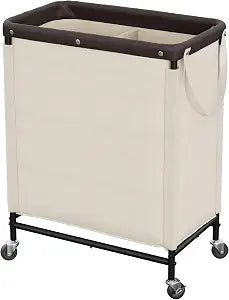 StorageWorks 2 Section Laundry Hamper, 100L Beige Sorter Cart with Wheels