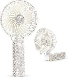 Mudder Rhinestone Bling Handheld Bride Fan Crystal, White, Foldable
