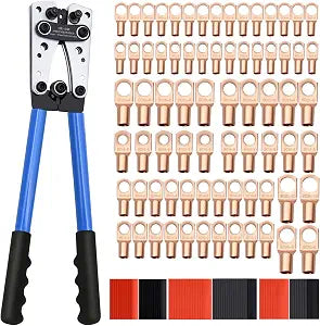 Cable Lug Crimping Tool with 74pcs Copper Wire Lugs