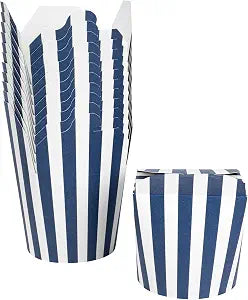Restaurantware 26 oz Round Blue And White Stripe Noodle Container, 50 Ct