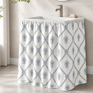 Self-Adhesive Sink Skirt for Bathroom Blue Flower Sink Curtain