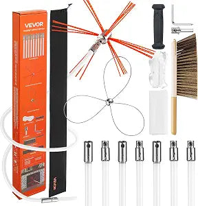 VEVOR Chimney Sweep Kit, 23 ft Maximum Extendable Length Chimney Brush, Chimney Cleaner Sweeper with Dual Brush Heads, Brush & Goggles, Fireplace Cleaning Tool for Square, Rectangle, Arch Chimneys