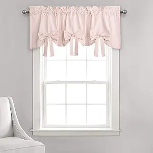 Lush Decor Melody Bow Valance Curtain 52" W x 18" L +3" Blush - Bow Curtains - Kitchen Valances for Windows - Coquette Valance Curtains for Bathroom
