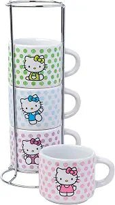 Silver Buffalo Sanrio Hello Kitty Polka Dots, Espresso Cup Stack, 4pk, 3oz