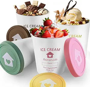 cyrico Ice Cream Containers with Silicone Lids for Homemade Ice Cream, 4 Pack 1 Quart Each Reusable Sorbet Frozen Yogurt Storage Containers Set BPA Free Stackable Leakproof Dishwasher Freezer Safe
