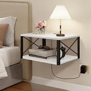 Homode Floating Night Stand, Modern Bedside Shelf Wall Mount, White