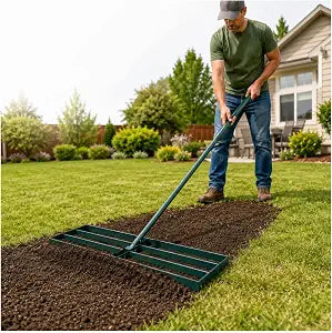 30 Inch Lawn Leveling Rake with 70'' Adjustable Handle for Yard/Garden/Farm