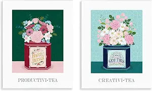 Motivational Floral Tea, 11 x 14 Inch Mounted Print on Wall Plaque Set