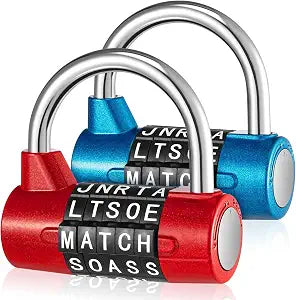 Shimeyao 2 Pcs 5 Letter Word Combination Lock Metal Padlock,Blue, Red
