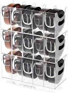 3 Pack Acrylic Belt Organizer Clear Stackable Belt Storage Holder Purse Organizer for Closet - 5 Compartments with Removable Dividers,Display Case Pantry Cabinet Organizers for Ties,Socks,Underwear