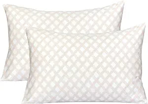 Feather & Stitch 300 TC 100% Cotton King Size Pillowcases 2 piece, Ultra Soft Set of 2 Sateen Weave Pillow Covers with Envelope Closure, Wrinkle & Fade Resistant- 20X40 Inch - Geometric Beige