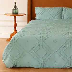 Duvet Cover Set Queen Size, Boho Bedding, 3 Pieces Embroidery Shabby Chic Home Bedding Duvet Cover(Green, Queen, 140x90)