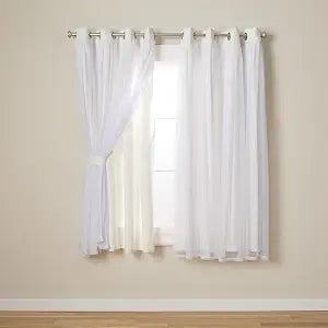 TOWN & COUNTRY LUXE Talia Double Layer Indoor Curtains, Sheer and Room Darkening Blackout, Grommet Top, Energy Efficient, 2-Pack Set, 52"x63", Vanilla