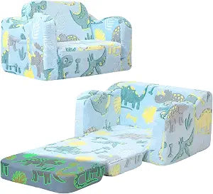MeMoreCool Glow in the Dark Dinosaur Toddler & Kids Couch, Fold Out Sofa