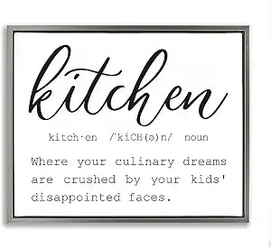 Stupell Industries Funny Kitchen Phrase Definition Cooking Typography, Design by Lettered and Lined, 16 x 20, Grey Floater Framed