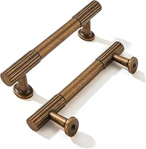 khtumeware 3 Inch Hole Center 10 Pack Antique Brass Heavy Duty Solid Vintage Brass Cabinet Pulls, Kitchen Drawer Handles, for Dresser cabinets, cabinets, Door cabinets, Hardware