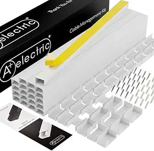 A+ ELECTRIC Cord Cover Full Kit, 26ft/315in Self-Adhesive Cable Raceway, 20 Snap-On Channels, Wire Hider for TV, HDMI & Speaker Cables, Includes Connectors & Corners, Paintable Cable Management, White