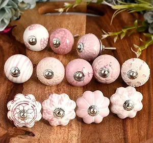 Pink Assorted Ceramic Cabinet Knobs Pack 6