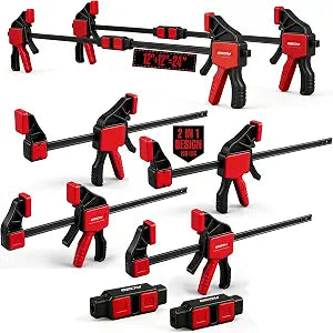 6-Pack 12 Inch Bar Clamps for Woodworking with 2-Piece Clamp Connector, 12" Quick-Release Wood Clamps with 150 LBS Load Limit, Trigger Clamp Set, One-Handed Clamps/Spreader for Woodworking
