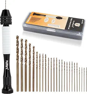 Mulwark Precision Pin Vise Hand Drill Set 25 Pcs - Premium stocking stuffers - Manual Small Drill Set with HSS Micro Twist Bits for Jewelry, Wood, Plastic, and More - Mini Hand Drill for Crafts