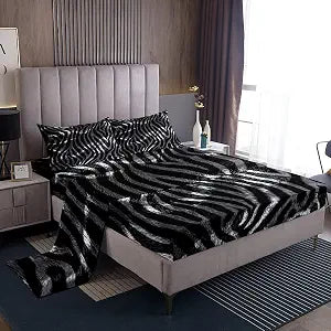 jejeloiu Zebra Sheet Set Animal Print Bedding Set King Size Boys Girls