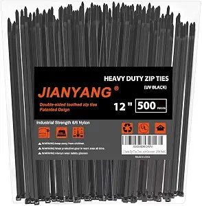 12 Inch Zip Ties Double Sided Toothed,100 LBS Tensile Strength Heavy Duty Cable Wire Ties With Self-Locking Adjustable More Durable Nylon Tie Wraps for Indoor Outdoor500 Pack
