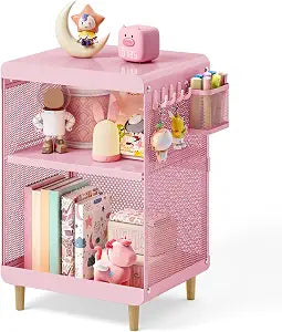 SYKIARIOL Kids Nightstand for Girls, 3-Tier Storage Shelf, Pink