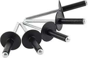 ISPINNER 100pcs 3/16" x 3/4" Large Flange Aluminum Blind Rivets, Pop Rivets Grip Grange 14-16mm (Black)