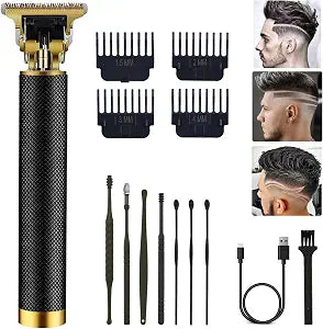 Professional Cordless Hair Clipper and Trimmer for Men, T Blade Zero Gapped Rechargeable Beard Shaver, Hair Cutting Kit With Ear Spoon Tool Set, Black