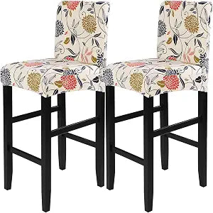 SearchI Bar Stool Covers Set of 2, Stretch Washable Barstool Seat Covers, Counter Height Chair Covers for Kitchen Dining Room Cafe (Orange Flower)