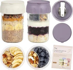 SOLIGT 2 Pack Overnight Oats Containers with Lids (Oat White/Purple)