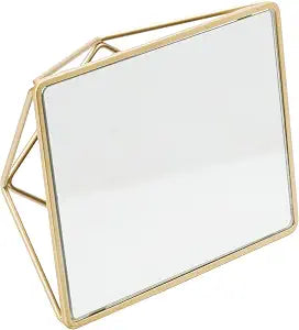 Home Details Free Standing Geometric Vanity Mirror | Dimensions: 9"x 7"x 3" | Self Standing Mirror | Bathroom Dcor | Gold | Multiple Uses