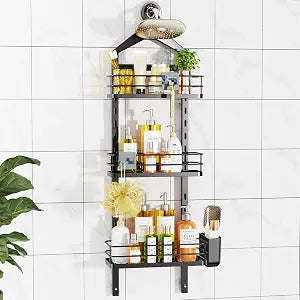 ODesign 3 Tier Adjustable Shower Caddy Hanging Over Head Anti-Swing Black