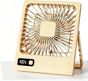 Portable Desk Fan, Small USB Rechargeable Fan with LED Display, 5 Speeds, Foldable Personal Fan for Office Home Travel Gift for women (Khaki)