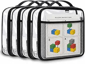 Toy Storage Organizer Clear 4 Pack Building Bricks Blocks Bag with Zipper