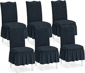 Dining Room Chair Slipcovers with Skirt Set of 6 Dark Grey