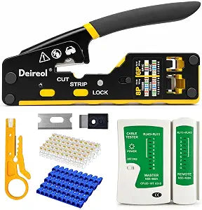 PassThrough RJ45 Crimper Kit, 3in1 for Cat5Cat6 RJ45 RJ11, with Tester