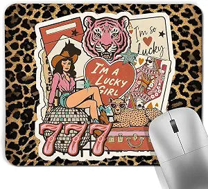 Trendy Leopard Print Pink Western Square Mouse Pad, Funky Retro Lucky Disco Cowgirl Cheetah Y2K Aesthetic Mousepad Mat for Home Office Computer Gaming Desk Accessories 9.5x7.9 in