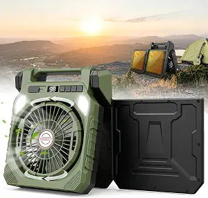22000mAh Camping fan with Dual Solar Panel, 10" Rechargeable Solar Powered Fans with LED Light and Arc Flashlight for Outside, 180 Swivel Oscillating Battery Operated Tent Cooler for Picnic, Fishing